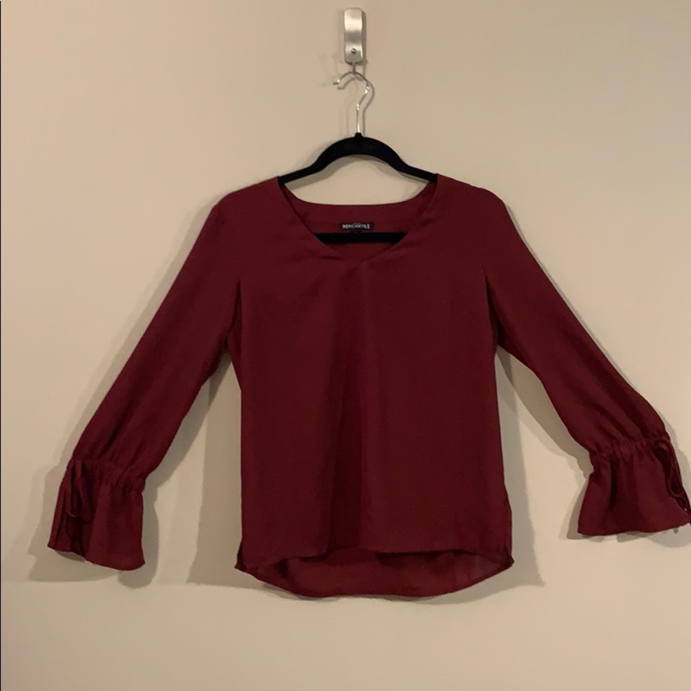 JCrew Maroon 3/4 tie off bell sleeve